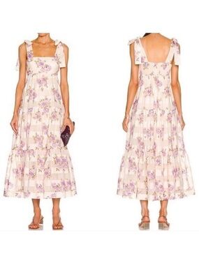 Zimmermann Rosa Striped Picnic Dress Lilac Rose size 3 US 10 Floral Cotton Silk
